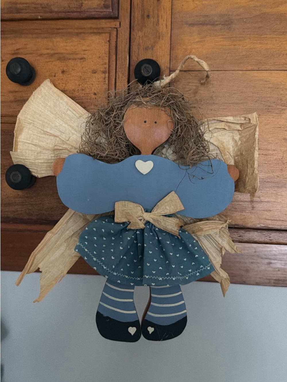 Handcrafted Blue Wooden Angel Ornament